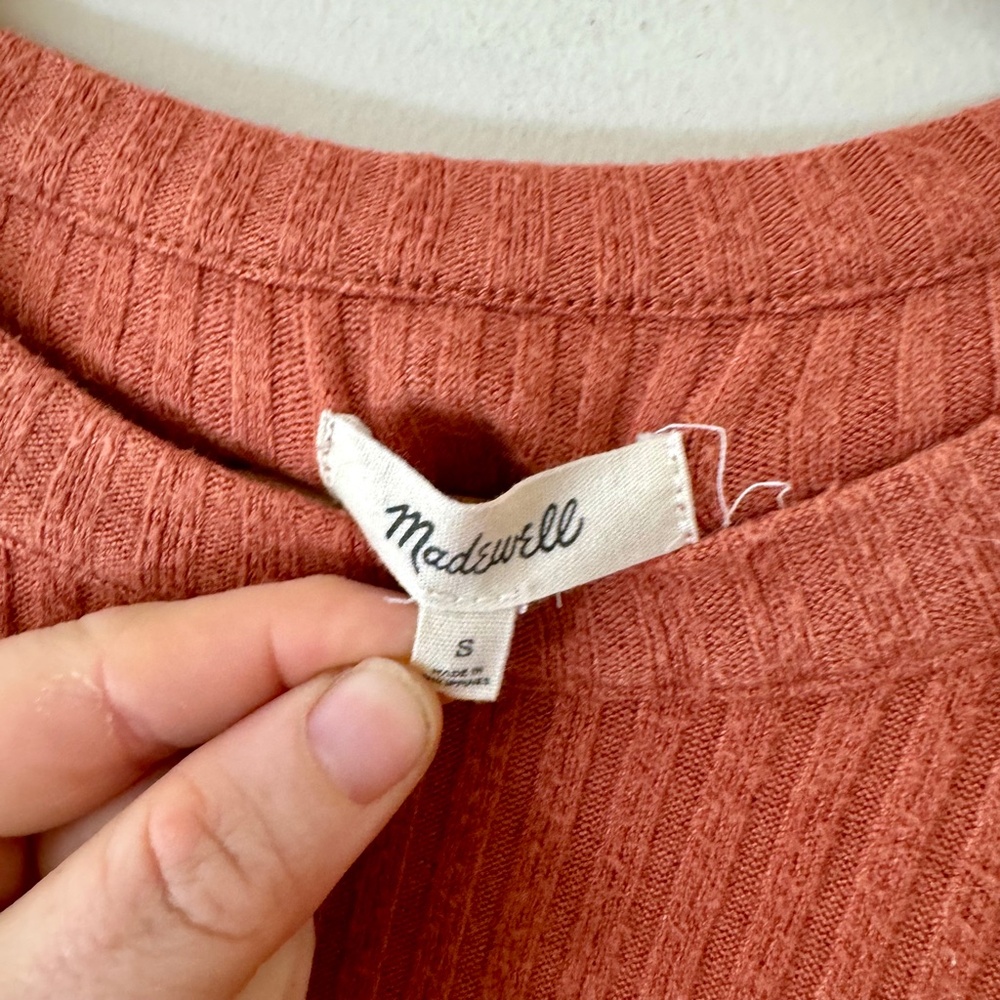 Madewell Ribbed Balloon Sleeve Blouse Burnt Orange Red Terra Cotta Small - Picture 3 of 7